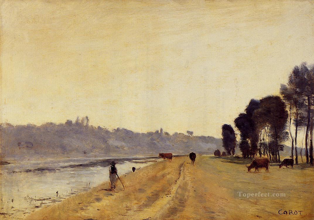 Banks of a River plein air Romanticism Jean Baptiste Camille Corot Oil Paintings